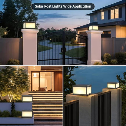 Outdoor Solar Post Light, Solar Column Lights, Pillar Lights LED Fence Deck Cap Lamp for Flat Surface Patio Garden Decoration, Modern Pillar Lamp with IP65 Waterproof Light Source（10"x10"）