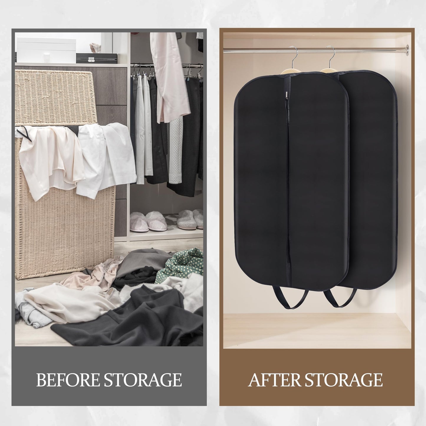 Garment Bags (2 Pack) - 40 Inch Premium PU Leather & Fabric Hanging Clothes Storage for Travel/Closet - Wrinkle-Free Suit Cover with Zipper & Handle for Shirts, Jackets, Coats, Dresses, Polo