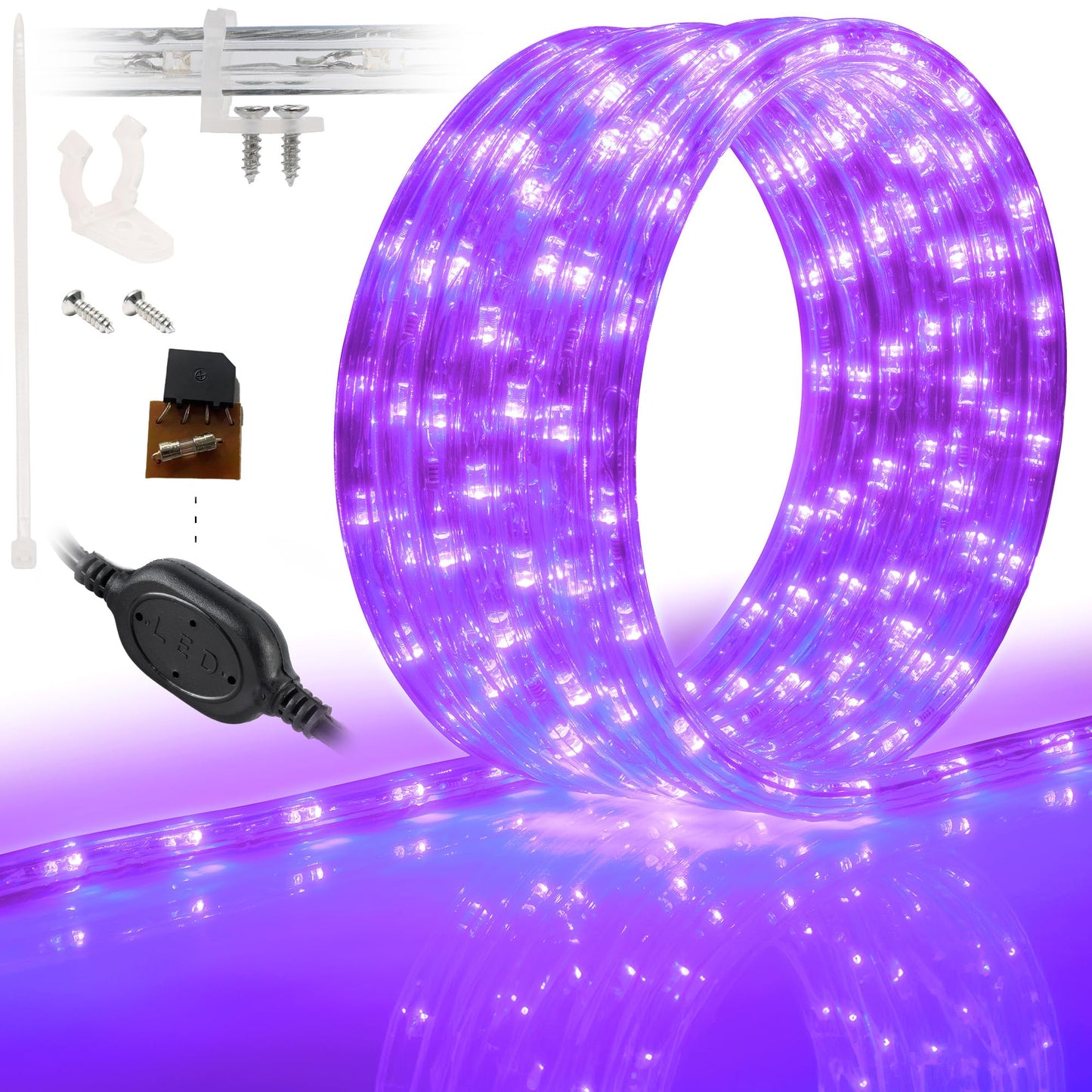 WYZworks 576LEDs, 50ft LED Outside Rope Lights, Waterproof Permanent Outdoor ETL Certified Connectable Clear Tube, Christmas Palm Tree Holiday Decorative Landscape Patio Accent Lighting - Purple
