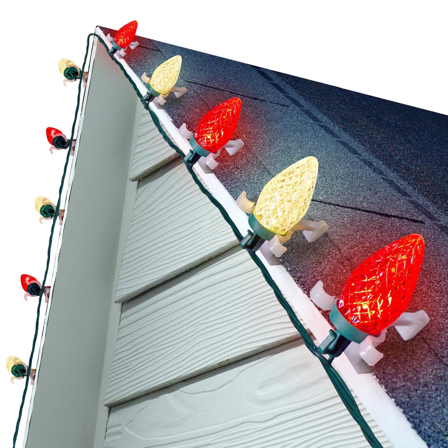 C9 LED Christmas Lights Outdoor, 68 Ft 100 LED C9 String Lights with 100 All in One Clips, Connectable Waterproof Christmas Tree Lights for Outside Roofline Backyard Garden Decor, Red & Warm White