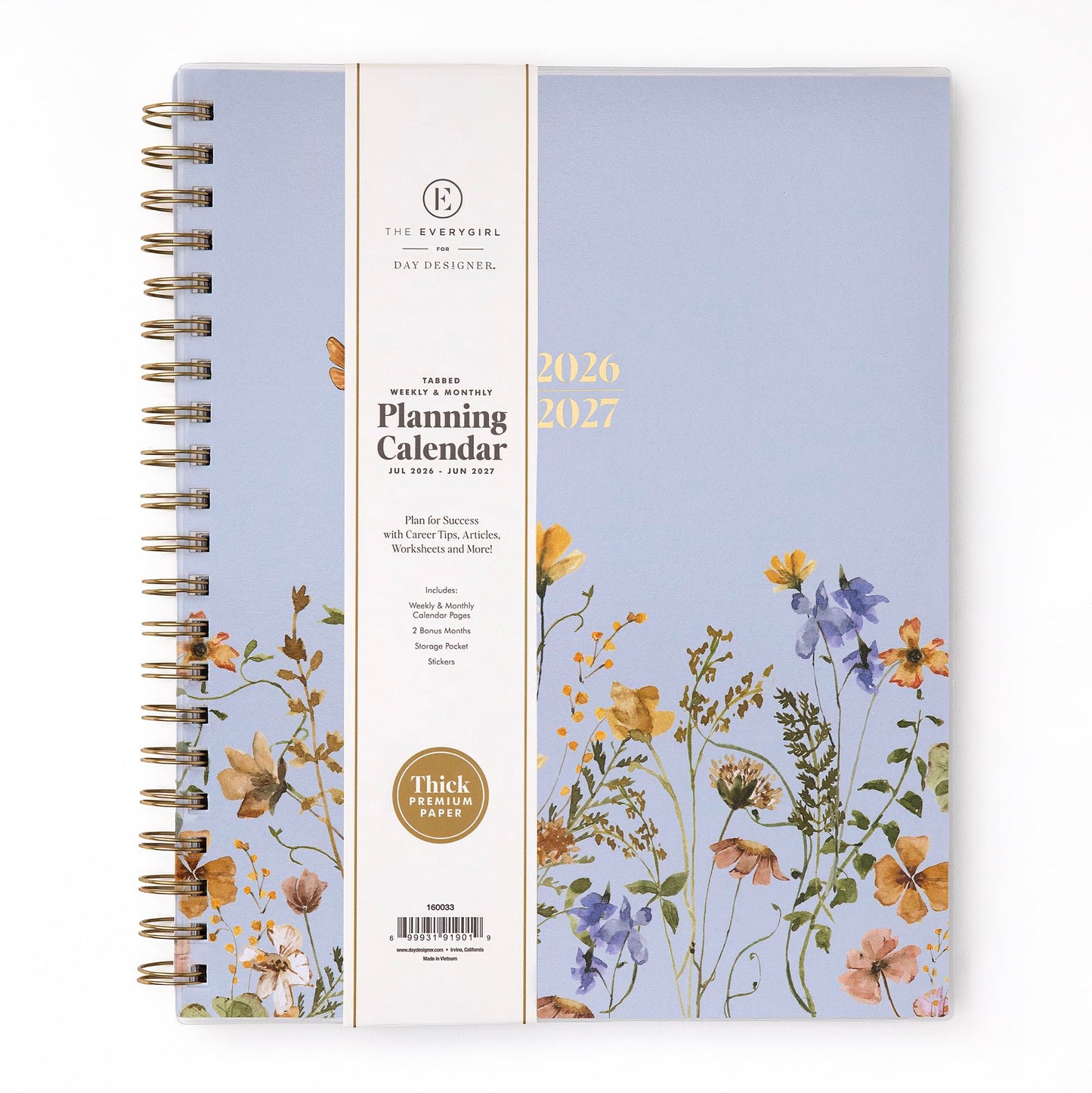 Blue Sky The Everygirl 2026-2027 Weekly and Monthly Academic Year Planner Calendar, July 2026 - June 2027, 8.5" x 11", Flexible Cover, Wirebound, Laminated Tabs, Storage Pocket, Includes Stickers, Stratford Coastal