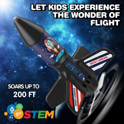 Eieymct Rocket Launcher for Kids - Self-Launching 200 ft Motorized Outdoor Electric Play Toy, High Flying Kids' Play Air Rocket with Launch Set, Birthday Toys Gifts for Boys 8-12, Rocket Pattern