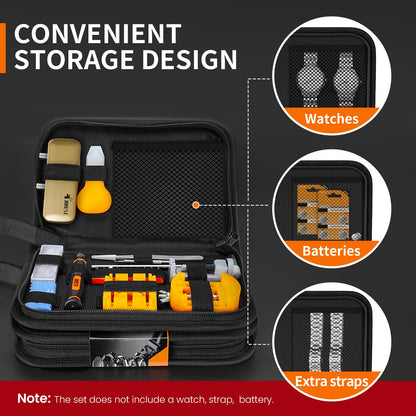 【2024 New】JOREST Watch Repair Tool Kit, Battery Replacement & Strap Adjustment, Wrench Opening Back Cover, Case Opener, Link Remover, Bracelet Resizing, Band Pin Removal, Screwdriver, Spring Bar