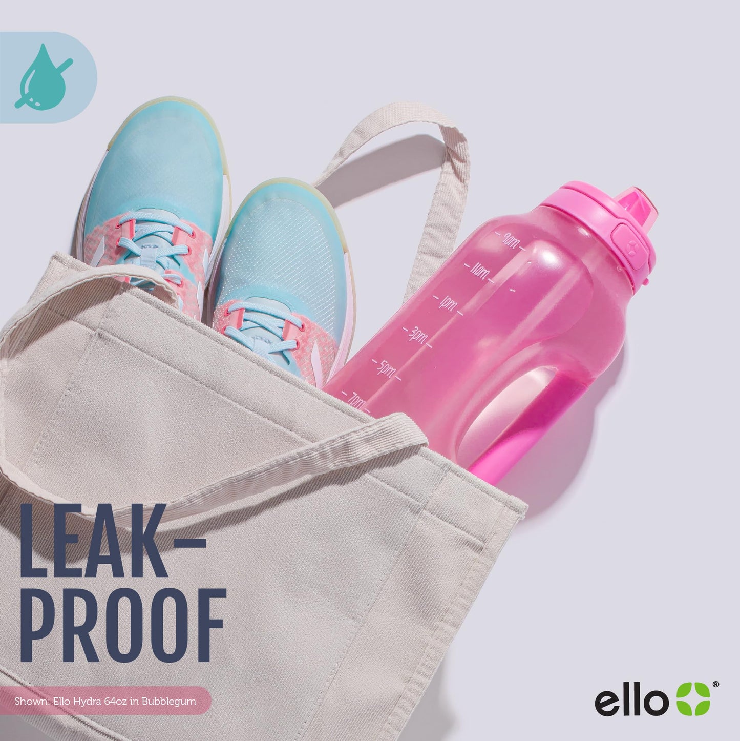 Ello Hydra 64oz Half Gallon Water Jug with Handle and Motivational Time Markers for All Day Hydration, Plastic Reusable Water Bottle with Straw and Locking, Leak Proof Lid, BPA Free, Yucca