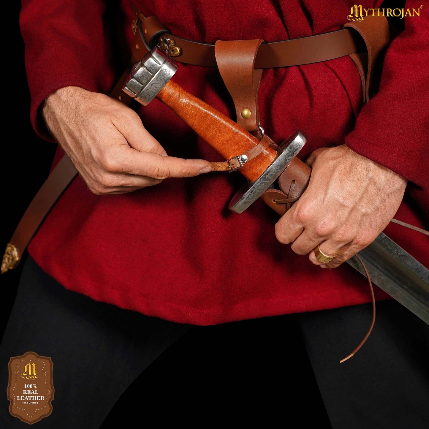 Mythrojan Sword Frog Medieval Leather Sword Holster Adjustable Right Handed Universal Rapier, Renaissance Cosplay Costume Accessory for LARP, Knight Warrior Costumes, Brown Crunch - 8"" x 8"""