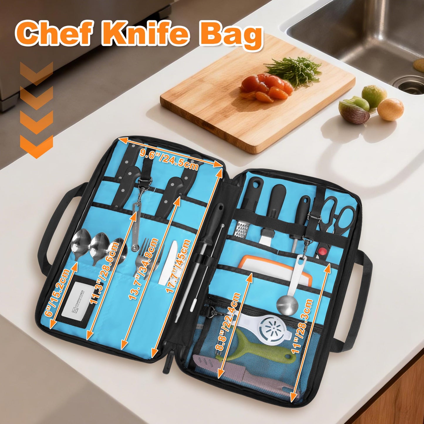 YARWO Chef Knife Bag with 20-Pockets, Professional Knife Sheath Storage Case with Shoulder Strap and Top Handle, Cooks & Culinary Tools Organizer Holder for Kitchen Travel Cooking Utensils (Bag Only)