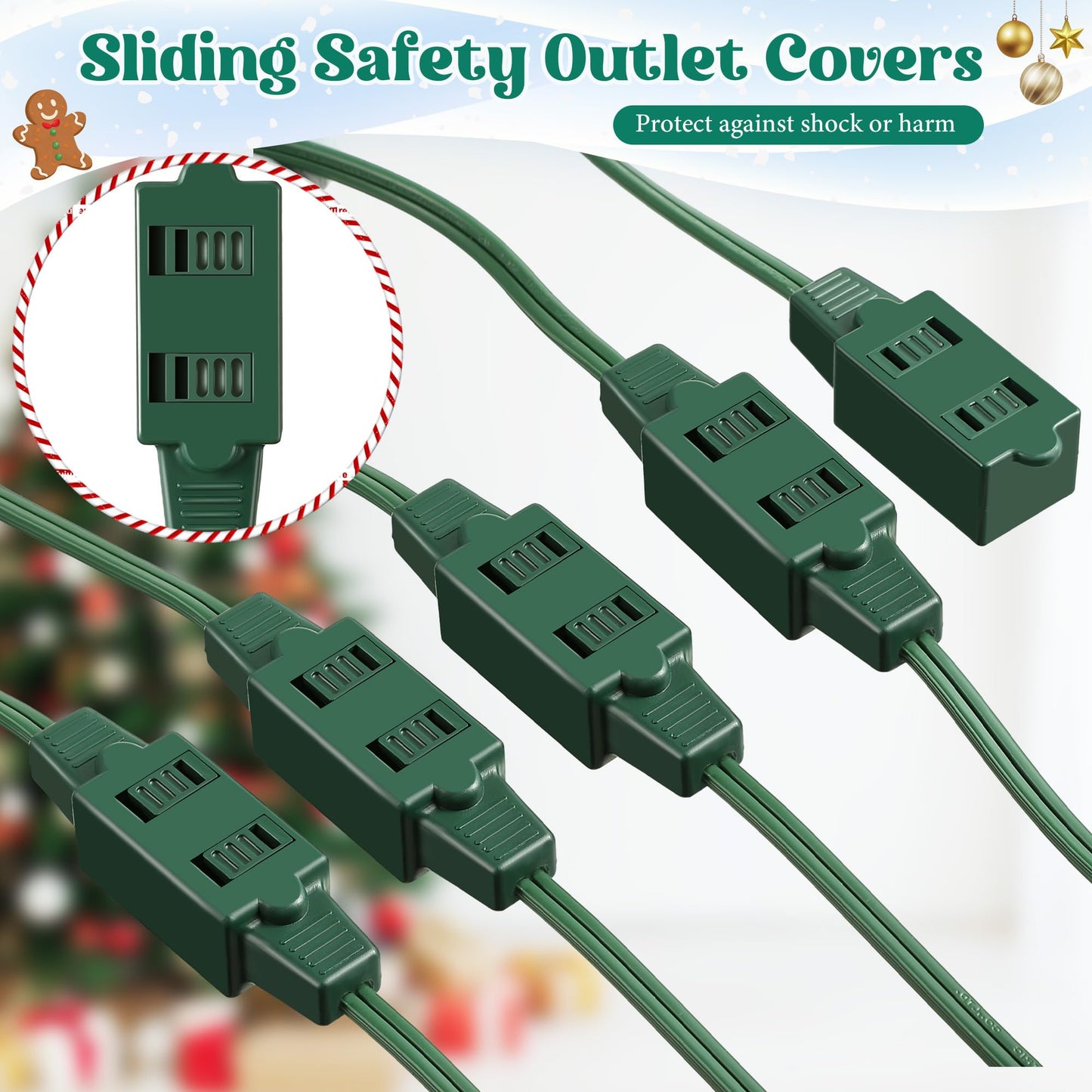 Enhon Indoor Lighted Foot Switch Extension Cord, Foot Switch Extension Cord Outdoor with Sticker, for Christmas Home Kitchen Holiday Decorations, Green(18 Outlets,24 ft)