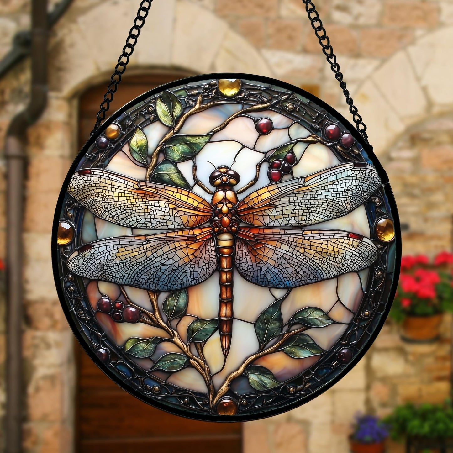 DASTOLL Stained Glass Window Hanging - Dragonfly Plant Suncatcher Ready to Hang Window Doors Home Decoration, Christmas, Mother's Day Birthday Gifts for Women, Men, and Mom 6.3X6.3IN