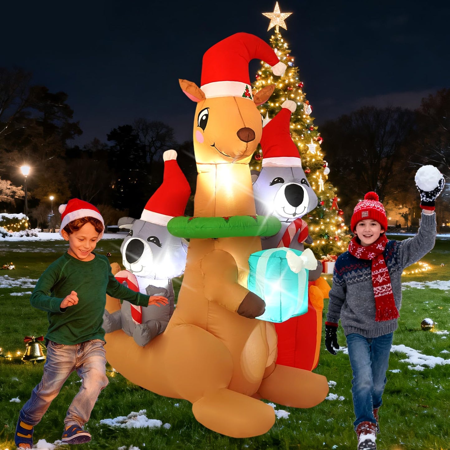 InfleasJoiy 7FT Kangaroo Koala Inflatable Decoration with Built-in LED Lights, Christmas Outdoor Inflatable Decoration for Lawn, Yard, Garden, Patio