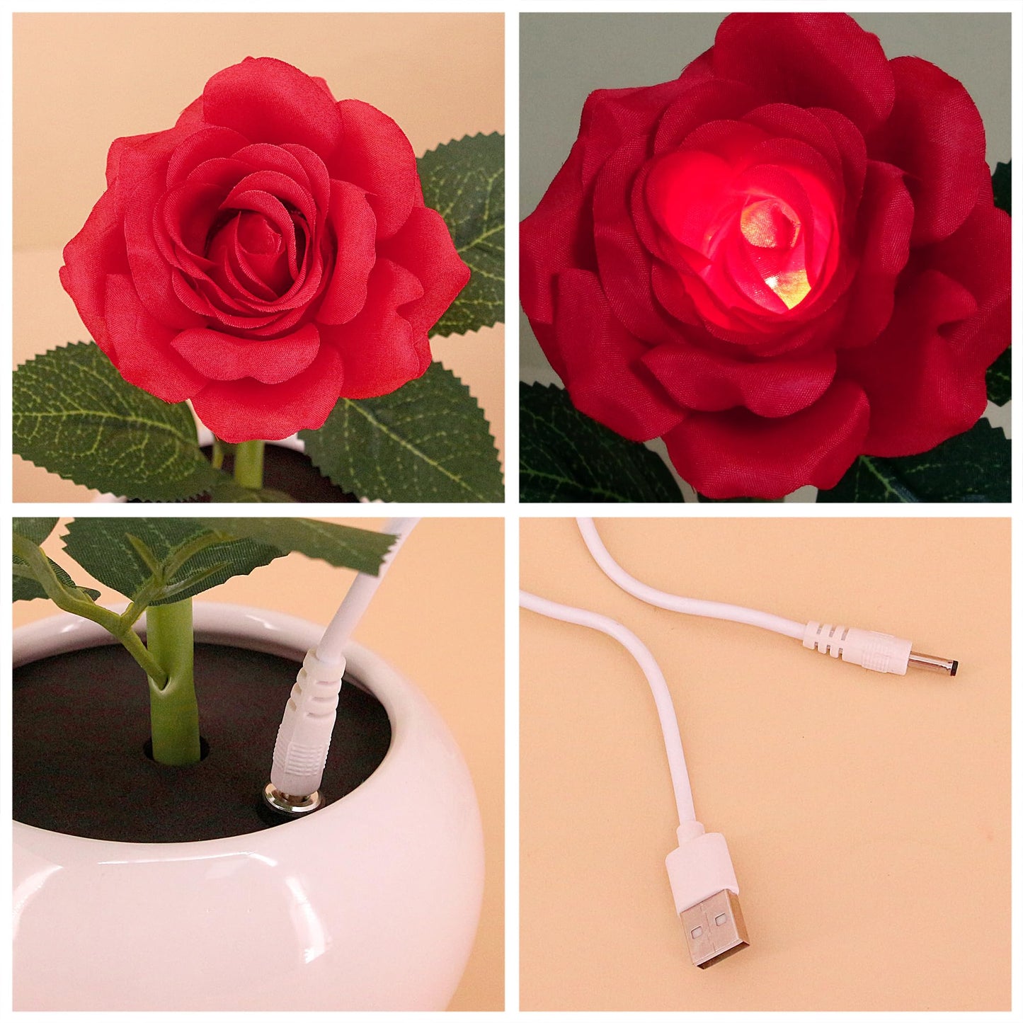 Naimo Artificial Flower Night Light Rechargeable LED Night Lamp Rose Table Lamp for Bedroom Living Room Birthday Party Desktop Home Decor