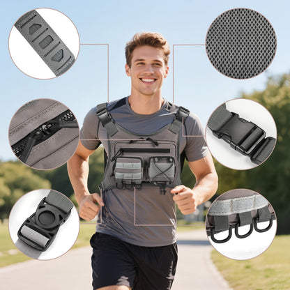 LarKoo Sports Chest Holster Bag EDC Pouch Bag Chest Vest Holster IFAK Chest Pack for Running (Grey)