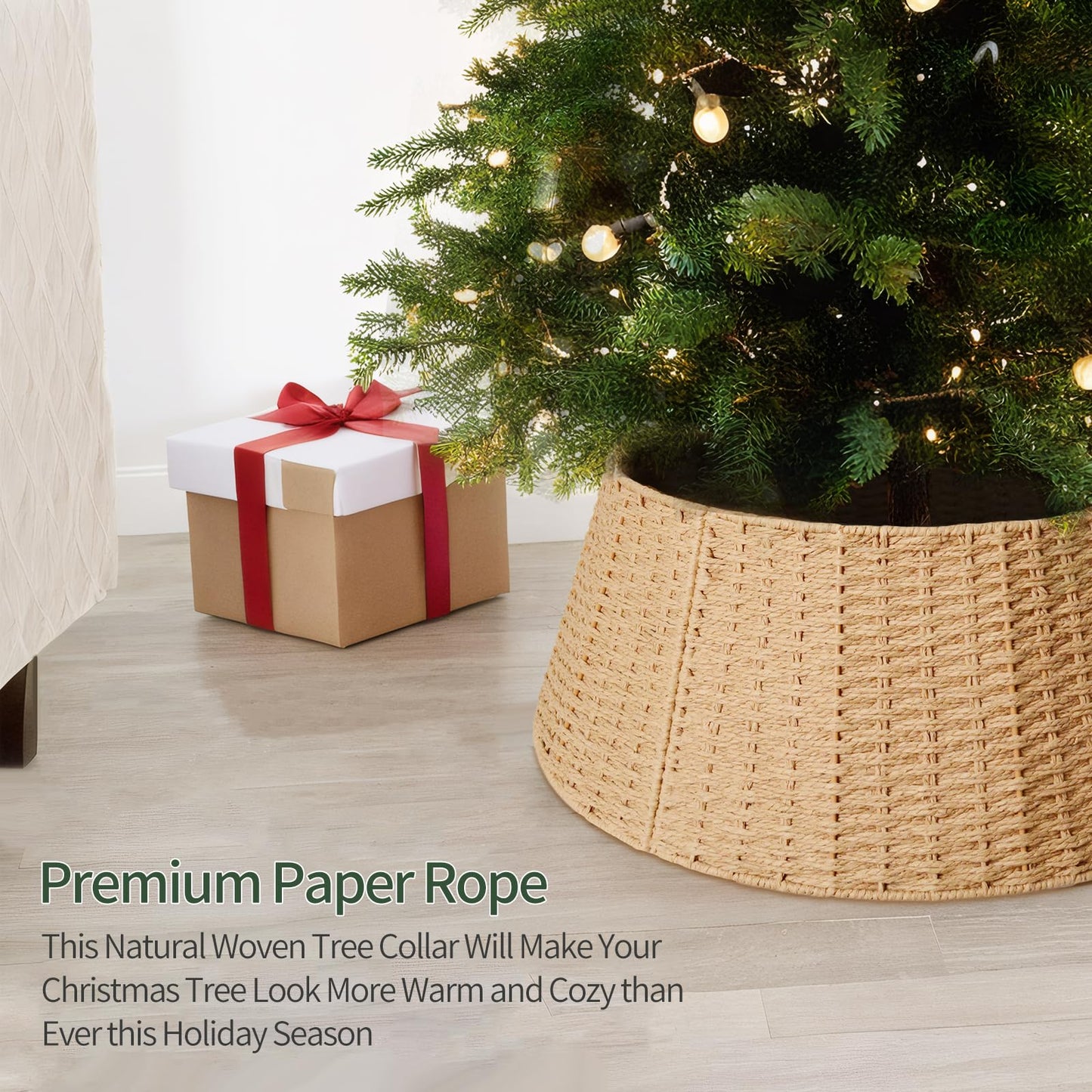 Christmas Tree Collar, 28in Farmhouse Detachable Handwoven Christmas Tree Base Cover, Rustic Tree Collar Ring, Christmas Holiday Decoration