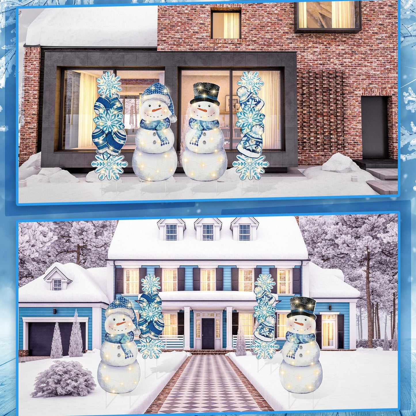 Bencailor 4 Pcs Winter Outdoor Decorations Snowman Snowflake Yard Signs with Stakes Christmas Garden Signs with LED Light Xmas Holiday Large Yard Decor for Home Lawn Party Favor Supplies(Winter Style)
