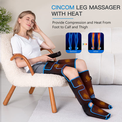 CINCOM Leg Massager with Heat and Compression, Air Compression Leg Massager for Circulation and Pain Relief Muscles Relaxation Gifts - FSA HSA Eligible