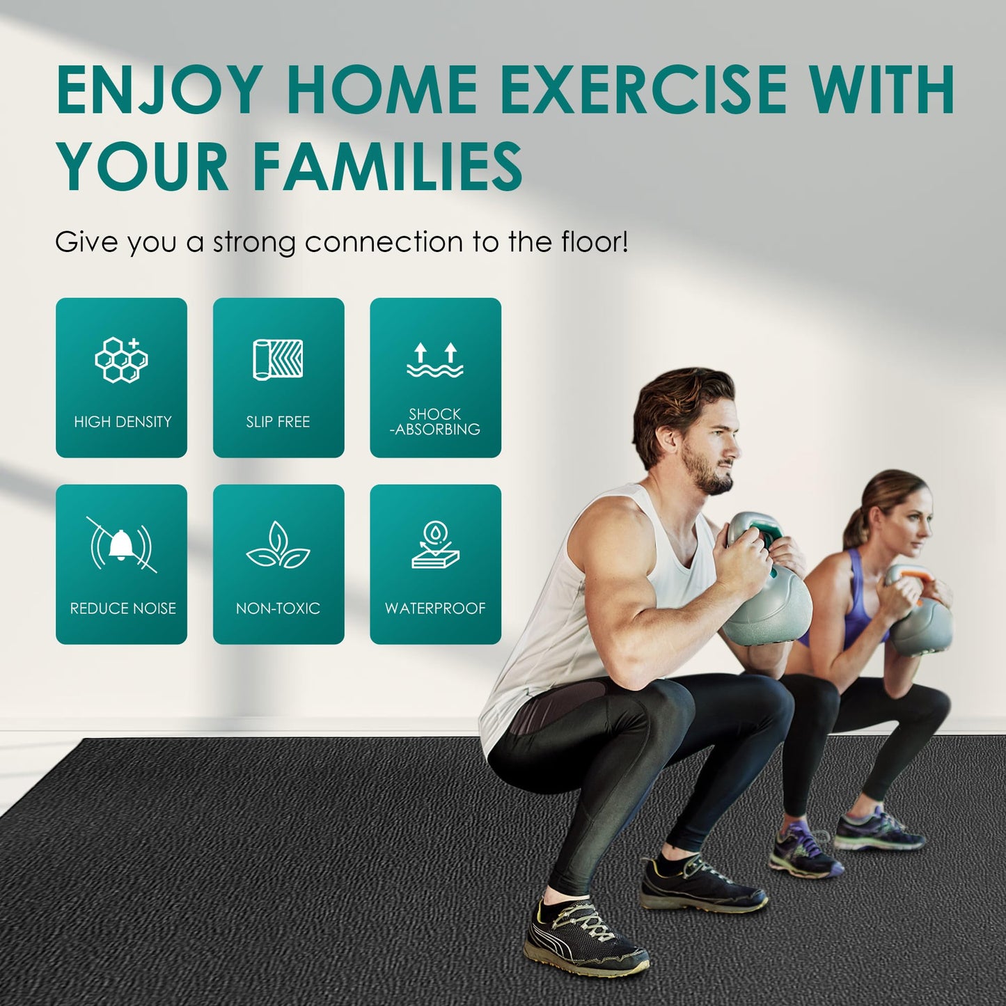 BesWin Large Exercise Mat, 8' x 4'x 1/4" Extra Durable Workout Mats for Home Gym Flooring, High-Density Gym Mats Cardio Mat for Jump Rope, MMA, Stretch, HIIT, Shoe-Friendly, Non-Slip, Non-Toxic