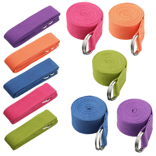 10 Pcs Yoga Strap 8ft Yoga Stretching Exercise Band Stretching Belt with Adjustable Metal D Ring Buckle Loop for Pilates, Dance, Physical Therapy, Gym Workout