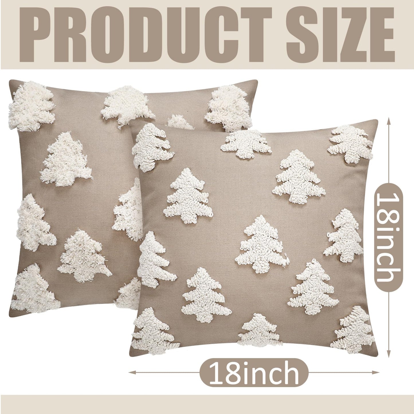 Mixweer 2 Pcs Christmas Pillow Covers 18x18 Inch Neutral Christmas Tree Embroidery Throw Pillow Covers Decorative Throw Cushion Case for Xmas Winter Holiday Decoration (Beige)