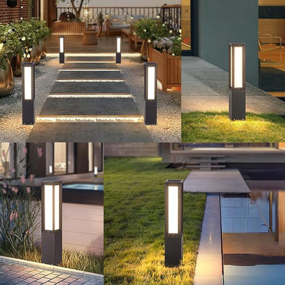 Solar Pathway Lights Outdoor, 32“ Landscape Path Light Commercial Bollard Lighting Solar Powered Driveway Lights, Modern 3000K LED IP65 Waterproof Walkway Lamp for Lawn Garden Patio Yard
