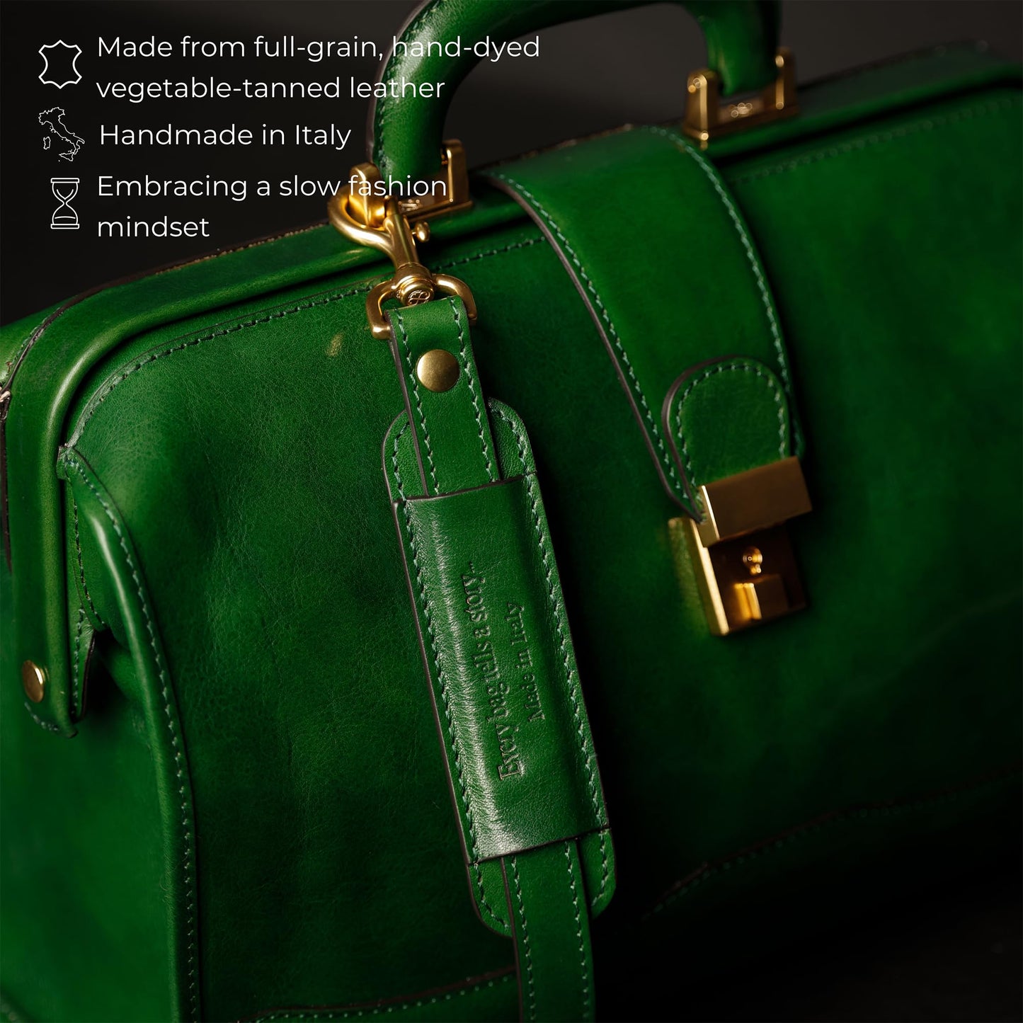 Time Resistance Leather Doctor Briefcase - Italian Handmade Medical Bag - Vintage Style Briefcase for Men and Women -Top Handle Gladstone Bag (Green)