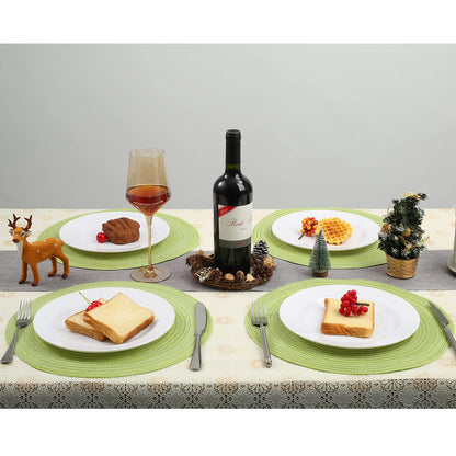 Placemats,Table Mats,Round Placemats Set of 6,Washable Easy Clean Heat-Resistant Non-Slip for Kitchen Table(Green)