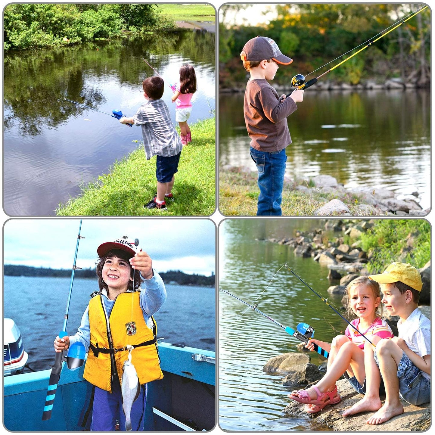 PLUSINNO Kids Fishing Pole, Portable Telescopic Fishing Rod and Reel Combo Kit - with Spincast Fishing Reel Tackle Box for Boys, Girls, Youth