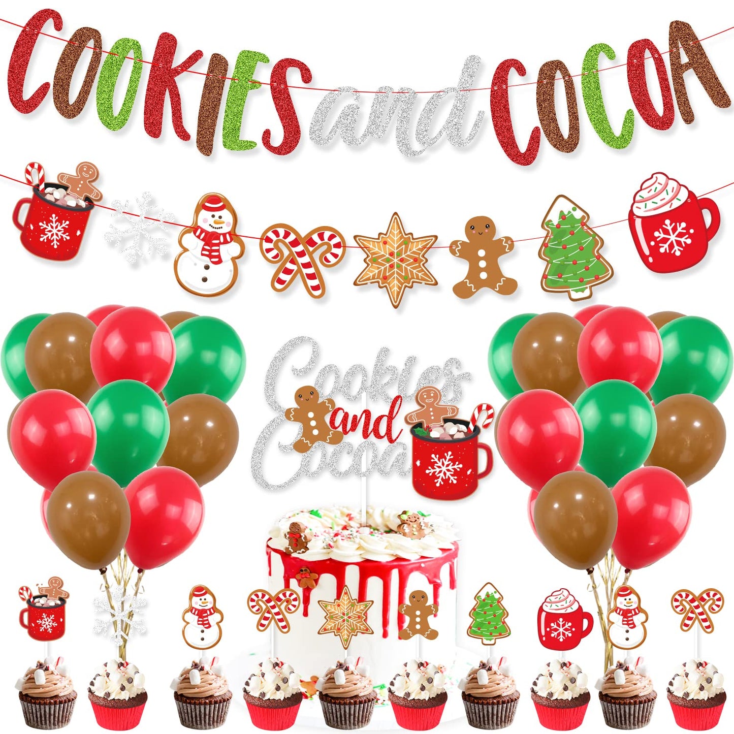 Cookies and Cocoa Party Decorations, Cookies and Cocoa Banner Snowflake Snowman Gingerbread Man Garland Cake Topper Balloons, Hot Cocoa Party Hot Chocolate Party Christmas Birthday Party Decorations