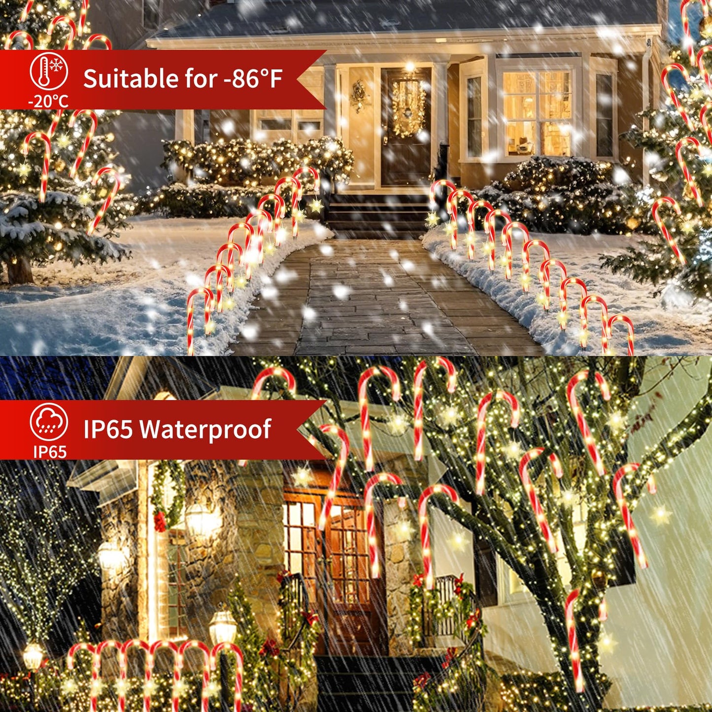 MOUOUSO Solar Christmas Candy Cane Lights, Outdoor Waterproof Pathway Stake Lights with 8 Modes, Solar Lights for Outside Yard Walkway Garden Christmas Decorations