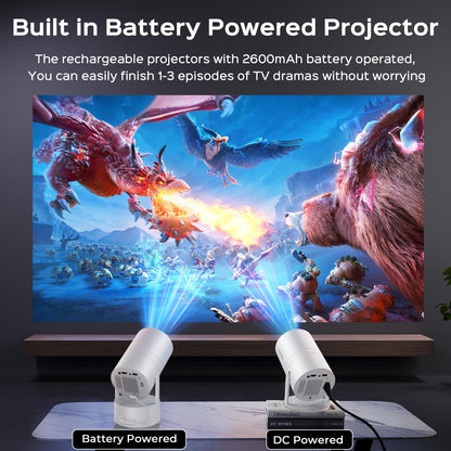 Mini Projector with WiFi & Bluetooth, Auto Keystone & Electric Focus, 270° Rotation Rechargeable Portable Outdoor Projector, Native 1080P 4K Supported for Home Theater & Camping