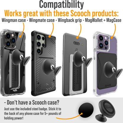Scooch Magnetic Phone Mount for Car Compatible with Any Smartphone [Wingmount] Strong Magnets, Adjustable Magnetic Phone Holder for Car Dashboard, Works Best Cases (2022 Model)