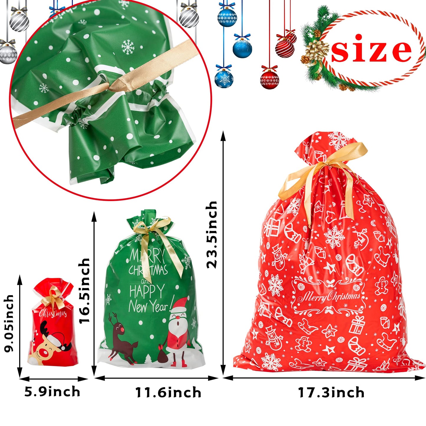 Happy Storm Christmas Drawstring Gift Bags 30PCS Assorted Styles Christmas Drawstring Wrapping Goody Sweet Treat Candy Bags for Xmas Birthday Party Supplies Favors