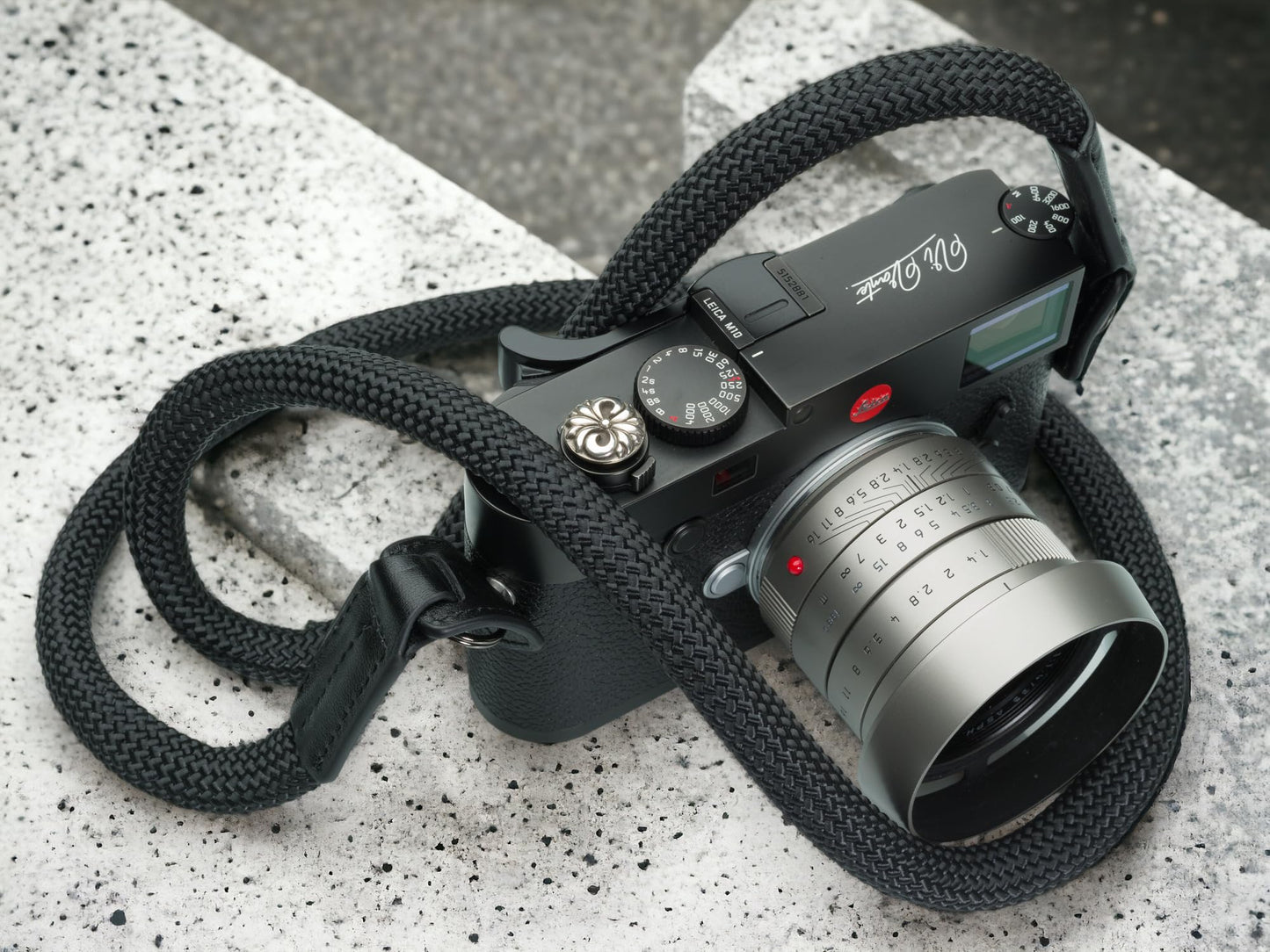 Vi Vante Sheetline Black Rope Camera Strap w/Nappa Leather Ends FINAL CLOSEOUT (Black w/White Stitching)