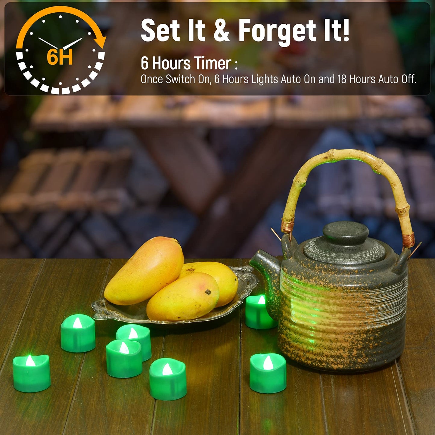 PChero 12pcs Green LED Tea Lights with Timer, Flickering Flameless Tealights Battery Operated Long Lasting Fake Candles for Wedding, Party, Christmas, Halloween and Festival Celebration