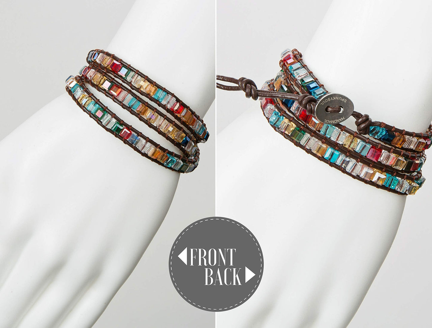 SPUNKYsoul 3 Wrap Dazzling Multi Color Crystal Leather Bracelet Collection