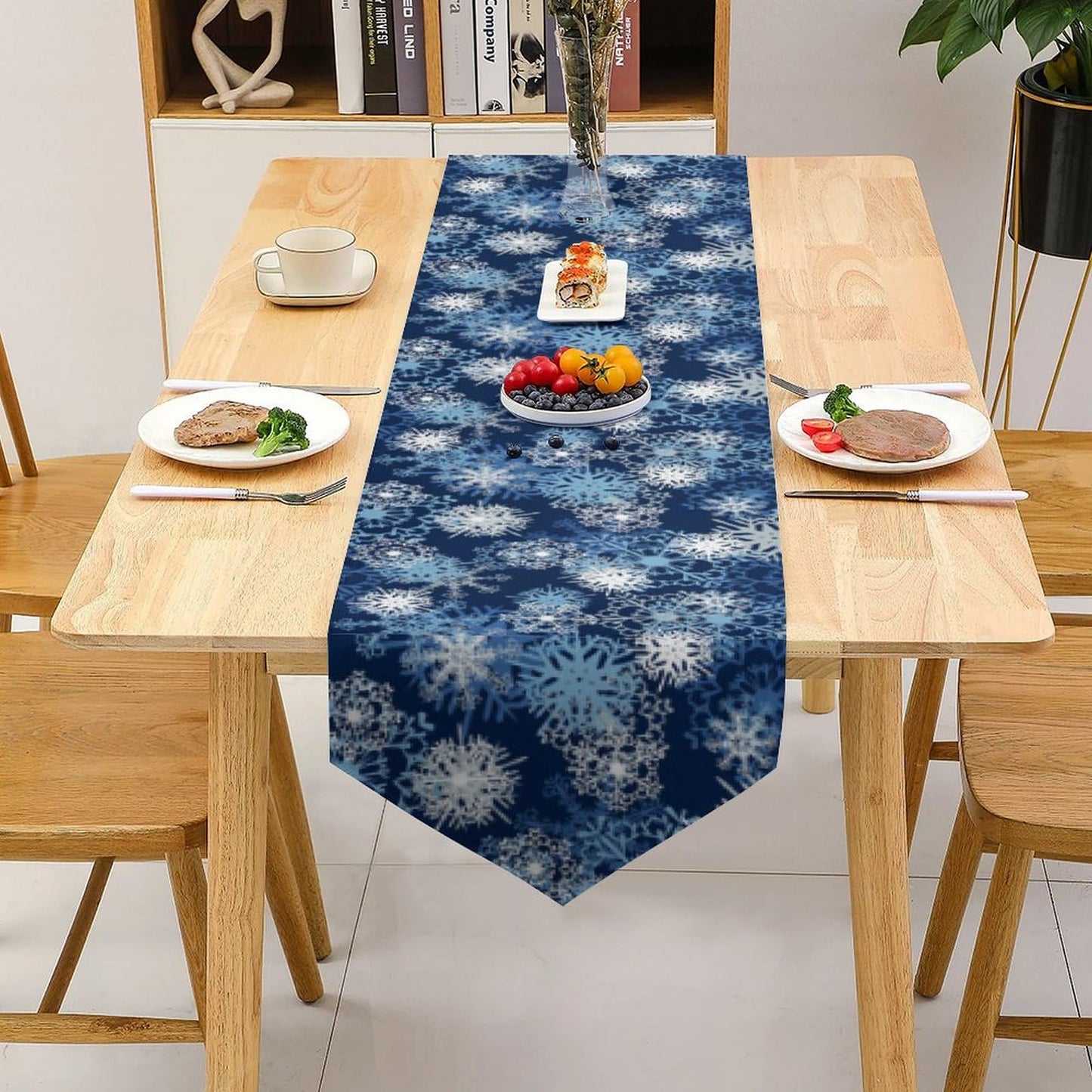Snowflake Table Runner Winter,Blue Christmas Table Runners Supplies Centerpiece Table Decorations for Dining Coffee Birthday,13x70inch