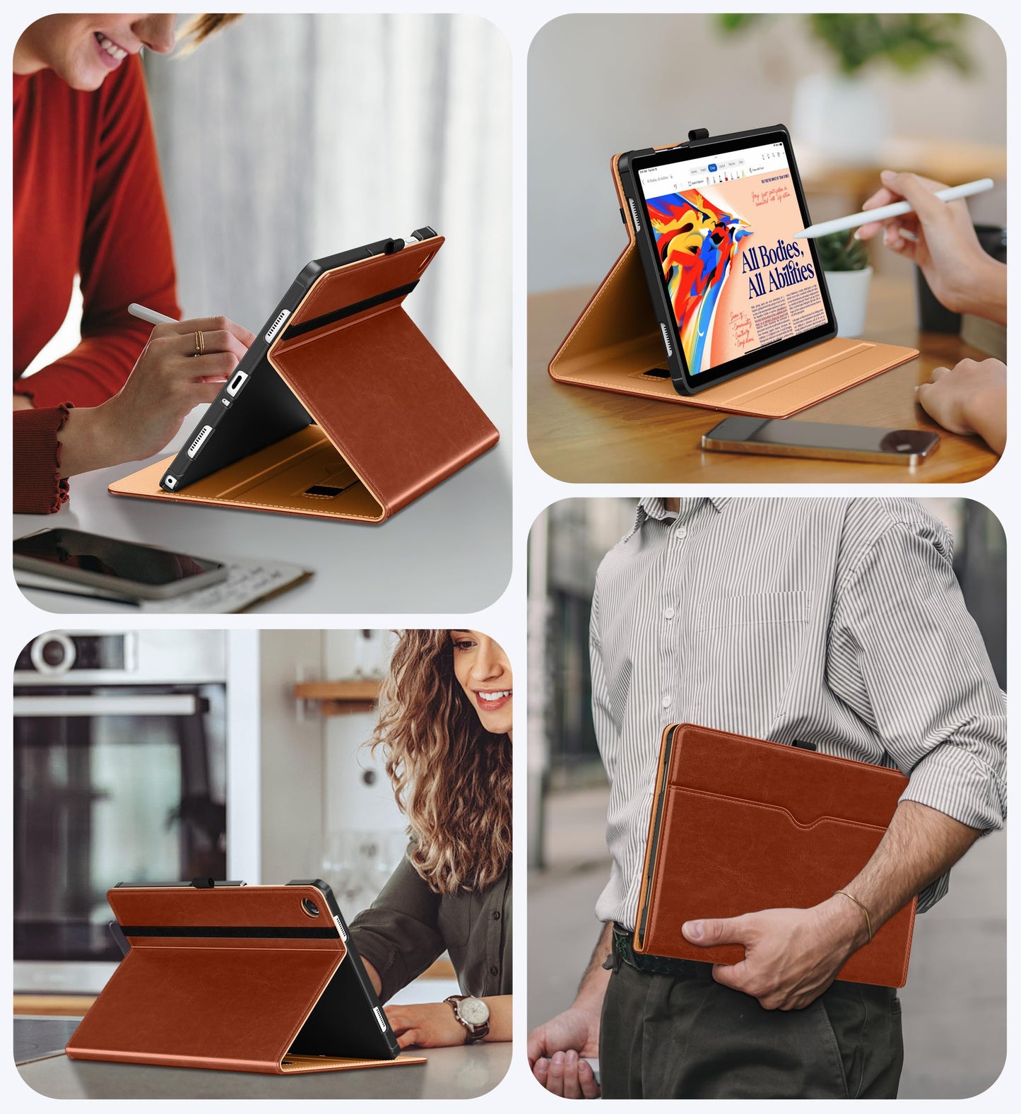 DTTO for Samsung Galaxy Tab A11+/A11 Plus/A9+ Plus 11 inch Case (2023/2026), Premium Leather Folio Stand Cover with Hand Strap for, Multi-Angle Viewing and Auto Wake/Sleep, Brown