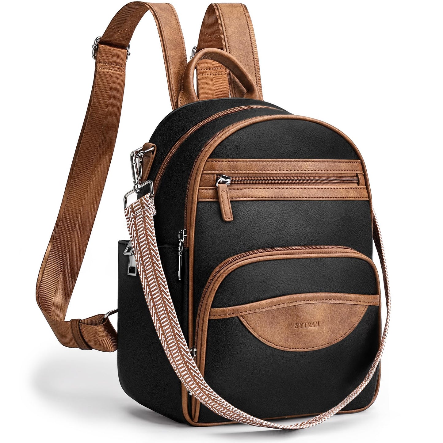 SYTRAH Small Backpack Purse for Women, Mini Backpack Vegan Leather with RFID Blocking & Tablet Pocket, Cute Shoulder Handbag for Travel, School & Work Black Brown