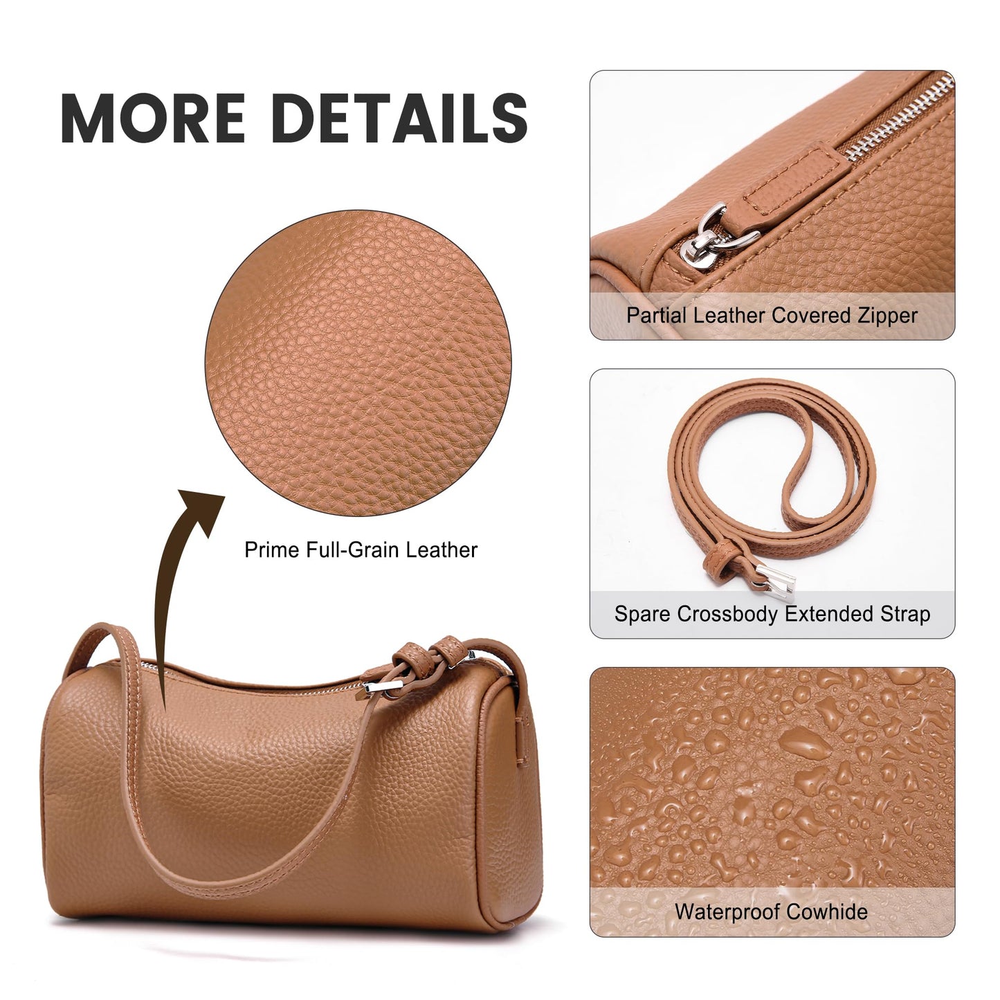 hedexe Genuine Leather Crossbody Purses for Women: Casual Small Leather Barrel Shoulder Bags - Designer Trendy Handbags for Ladies(Cocoa Brown)