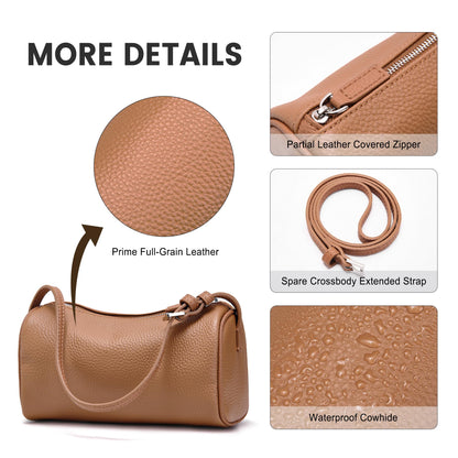 hedexe Genuine Leather Crossbody Purses for Women: Casual Small Leather Barrel Shoulder Bags - Designer Trendy Handbags for Ladies(Cocoa Brown)