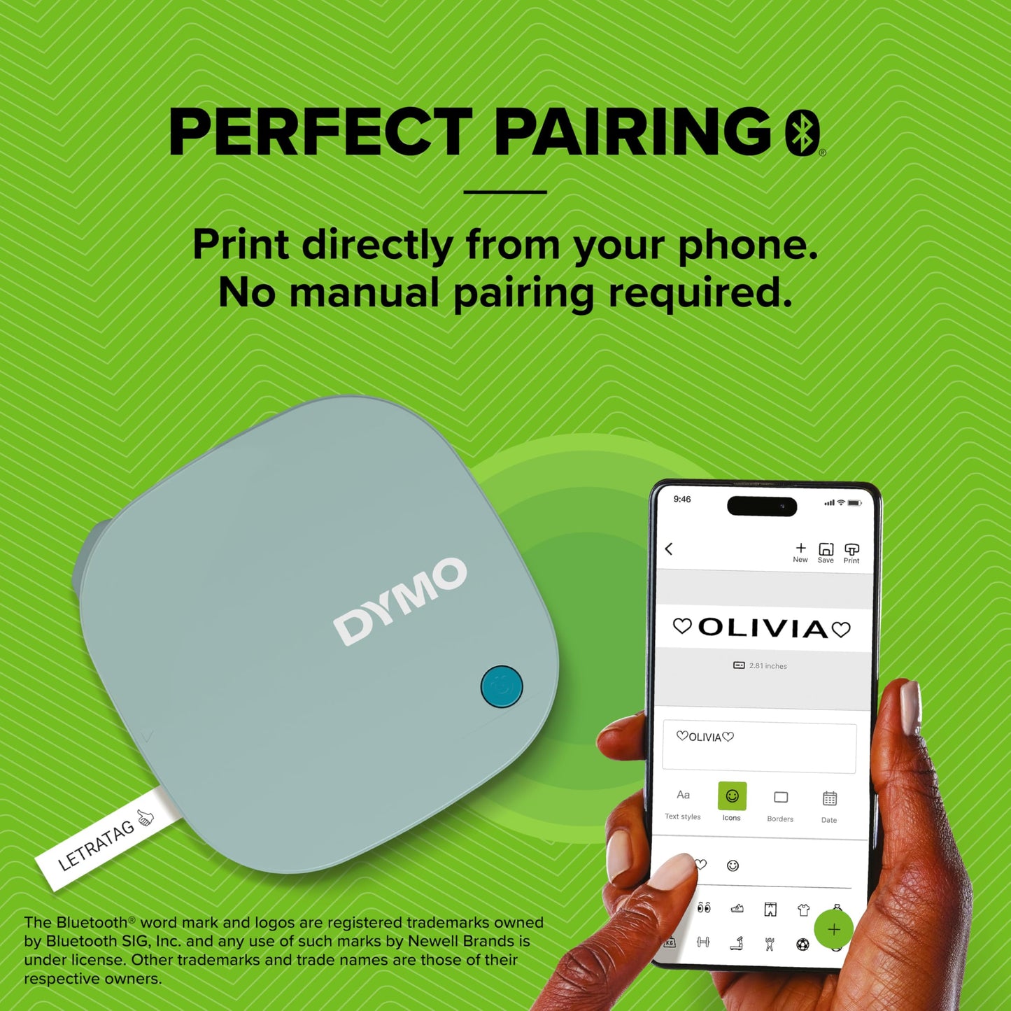 DYMO LetraTag 200B Bluetooth Label Maker, Compact Label Printer, Connects Through Bluetooth Wireless Technology to iOS and Android, Includes 1 White Paper Label Tape, Daydream Blue