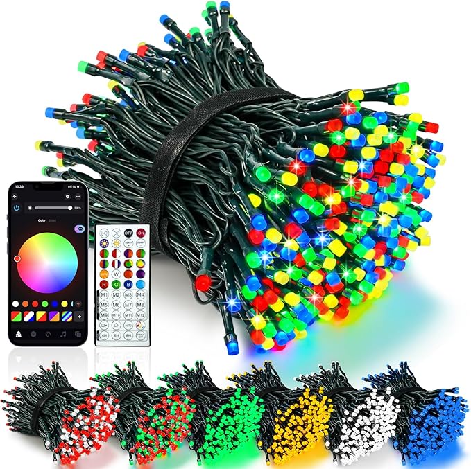 Smart Color Changing Christmas Lights with Remote & APP, 175FT 500 LED RGB Dimmable Christmas String Lights, Waterproof Fairy Twinkle Light for Indoor Outdoor Xmas Tree Wedding Holiday Decorations