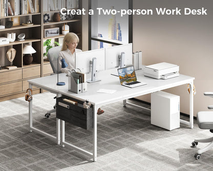 ODK Computer Desk Large Office Desk, 63 Inch Gaming Desk with Storage, Modern PC Work Table with Headphone Hook for Home Office, Splice Board, White + White Leg