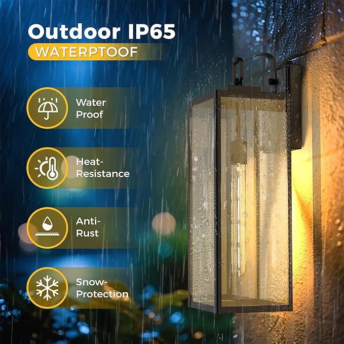 L LOHAS LED 2 Pack 20 Inch Large Size Dusk to Dawn Outdoor Light Fixture, Matte Black Waterproof Anti-Rust Porch Lights Ourdoor, Exterior Lighting Fixtures for Porch, Doorway, Garage, ETL Listed