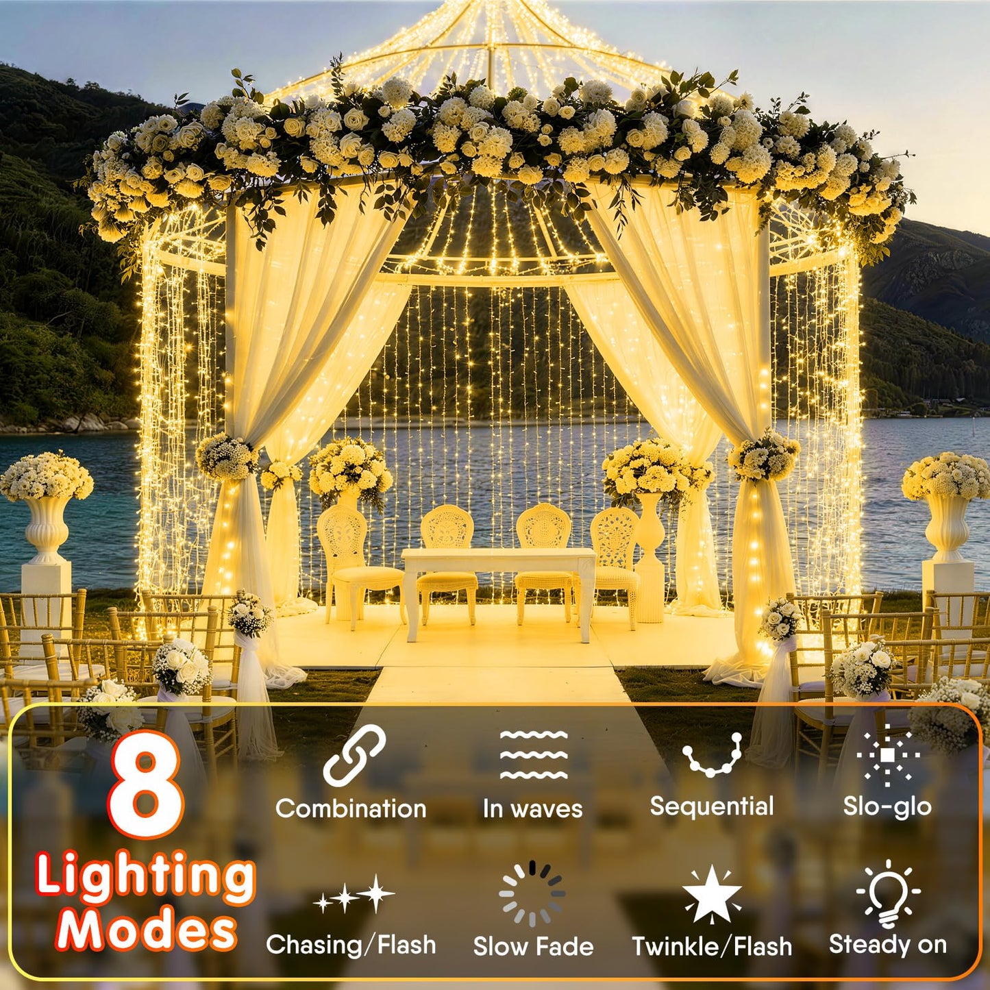 Hezbjiti 1000 LED 403 FT Christmas String Lights Outdoor, 8 Lighting Modes IP44 Waterproof Fairy Lights with Timer and Dimmable Function for Home Party Tree Decorations (Warm White, Clear Wire)
