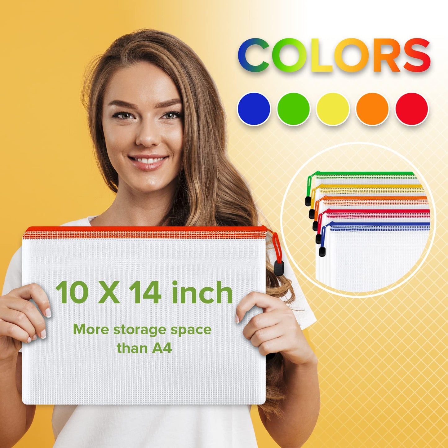 5 Pack Mesh Zipper Pouch Bags 10x14 inch - Plastic Zipper Pouches for Organizing - Document Bags with Zippered - Letter Size Zippered Pouch - Document Pouches Clear Zip Bags - Mesh Storage Bags