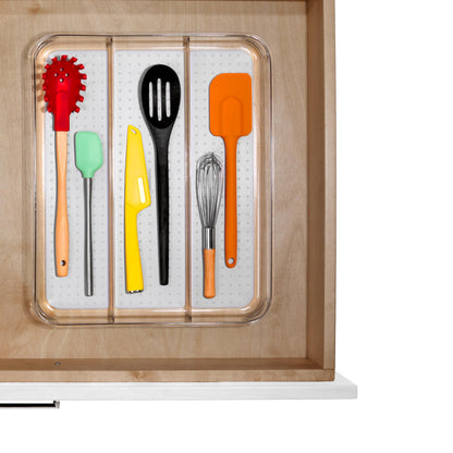 madesmart Classic Large Utensil Tray, Soft Grip, Non-Slip Kitchen Drawer Organizer, 3 Compartments, Multi-Purpose Home Organization, BPA Free, White