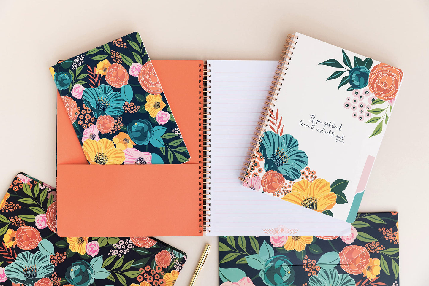 Steel Mill & Co Cute Large Spiral Notebook College Ruled, 11" x 9.5" with Durable Hardcover and 160 Lined Pages, Garden Blooms (Navy)