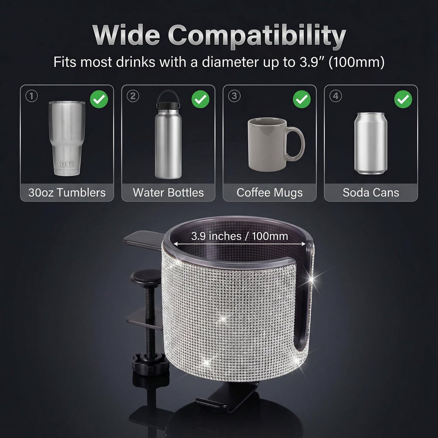 cowinational Luxury 2-in-1 Desk Cup Holder with Headphone Hanger for Office, Home, Gaming(Bling Bling)