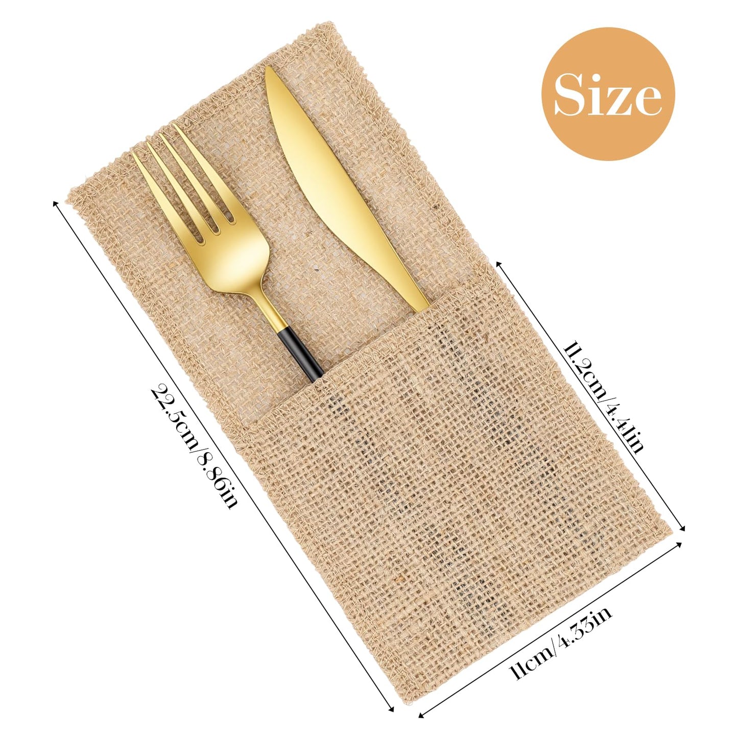50 Pcs Natural Jute Utensils Holders, 8.8 x 4 inch Cutlery Pouch, Silverware Holder, Napkin Bag for Rustic Wedding Party Decorations