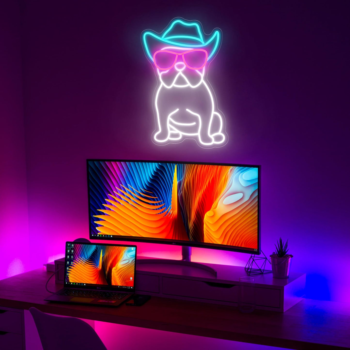 iPuppy Cowboy French Bulldog Neon Sign for Wall Decor Cowboy Frenchie Wearing Glasses LED Neon Lights French Bulldog Decor Accessories Frenchie Decor French Bulldog Gifts,10.6x15.2 inches.