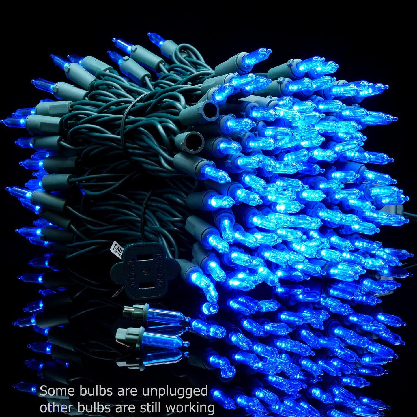 YULETIME 200 Blue LED Christmas Lights, 66 ft Green Wire UL String Light